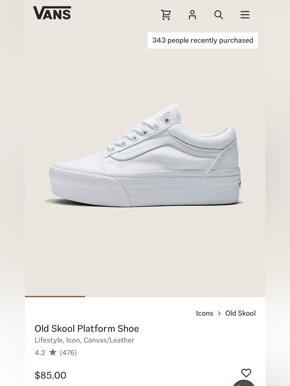 Vans Old Skool Platform Shoe - White